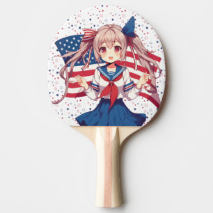 Raquete De Ping Pong Menina de animação patriótica dos EUA