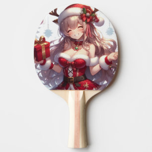 Raquete De Ping Pong Menina de Natal de animação bonita