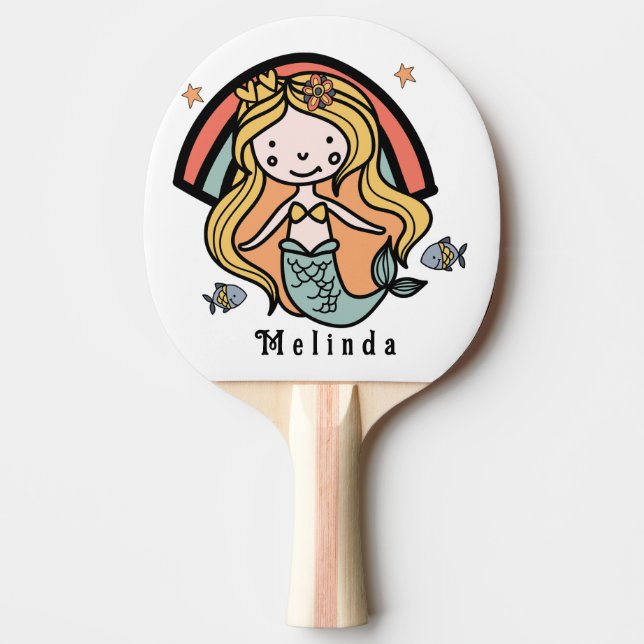 Raquete De Ping Pong Menina Personalizada da Sereia Cura Escandinava (Frente)