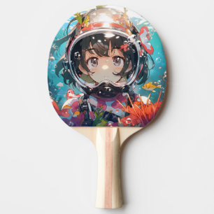 Raquete De Ping Pong Menina submarina com capacete coberto de coral