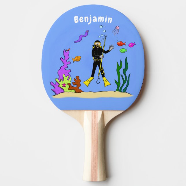 Raquete De Ping Pong Mergulhador engraçado e desenho animado de criatur (Frente)