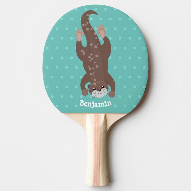Raquete De Ping Pong Mergulho de lontra bonito na ilustração de desenho (Frente)