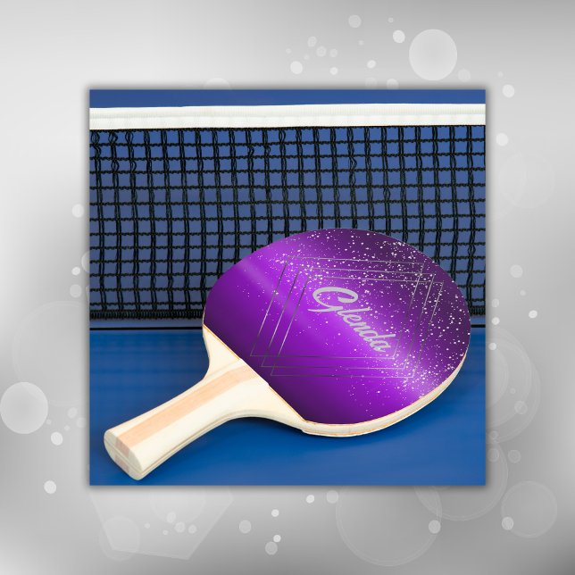Raquete De Ping Pong Metal roxo moderno escovado com monograma de prata (Criador carregado)