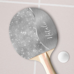 Raquete De Ping Pong Metálico Personalizado Da Glitter De Prata Glam