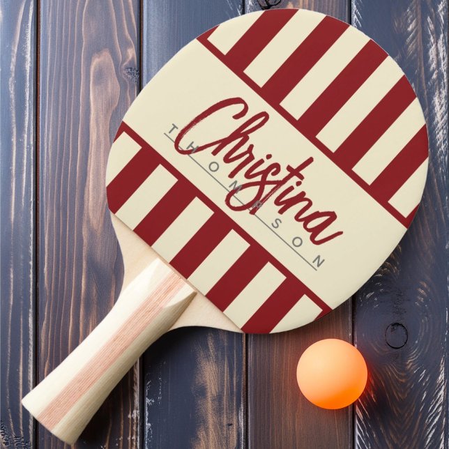 Raquete De Ping Pong MidCentury Polo Candy Striping Deep Cranberry Nome (Criador carregado)