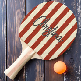 Raquete De Ping Pong MidCentury Polo Striping Burnt Sienna Nome Pintado