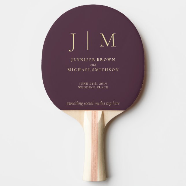 Raquete De Ping Pong Midnight Fig Champagne Formal Simple Fun Wedding (Frente)