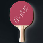 Raquete De Ping Pong Mínimo Caligrafia Personalizada Magenta<br><div class="desc">Mínima Caligrafia Personalizada Nome Magenta Red Ping Pong Pong Paddle</div>