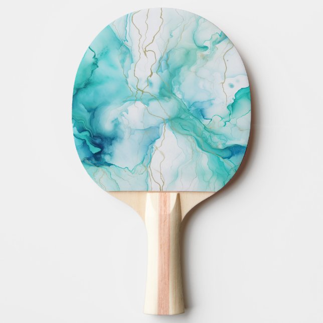 Raquete De Ping Pong Mint Aqua Ink Marble (Frente)