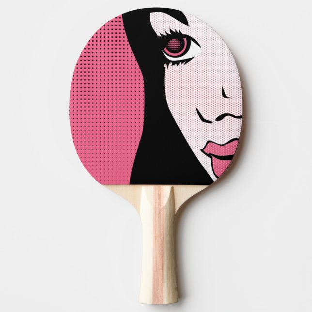 Raquete De Ping Pong Modern Comic Book Pop Art of Woman's Face (Frente)
