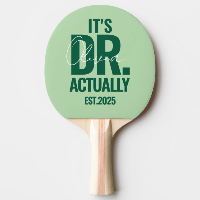 Raquete De Ping Pong Modern Custom Dr. Name Date Dark Green (Frente)
