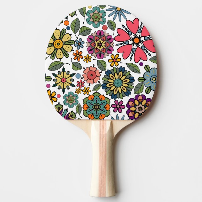 Raquete De Ping Pong Modern Retro Floral Drawing Seamless Pattern Art (Frente)