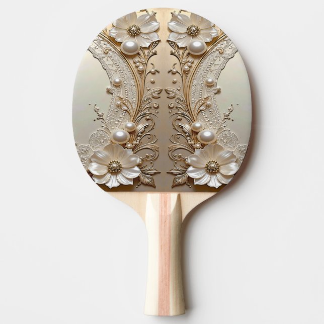 Raquete De Ping Pong Modern White Flowers Pearls Ping Pong Paddle (Frente)