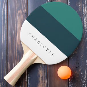 Raquete De Ping Pong Moderno Azul Teal Profundo Três Tons com Nome