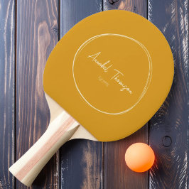 Raquete De Ping Pong Moderno de Meados do Século Botão-de-Ouro Queimado
