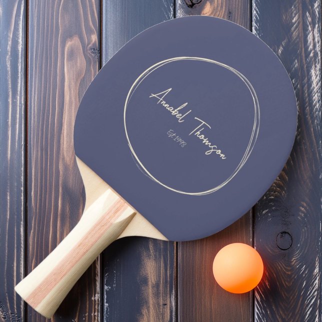 Raquete De Ping Pong Moderno de Meados do Século Brisa Lavanda com Nome (Criador carregado)