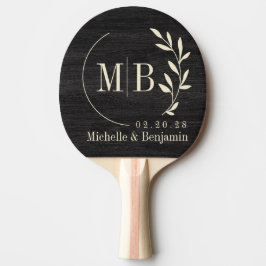 Raquete De Ping Pong Modest Dark Wood Leaf Wedding Monogram