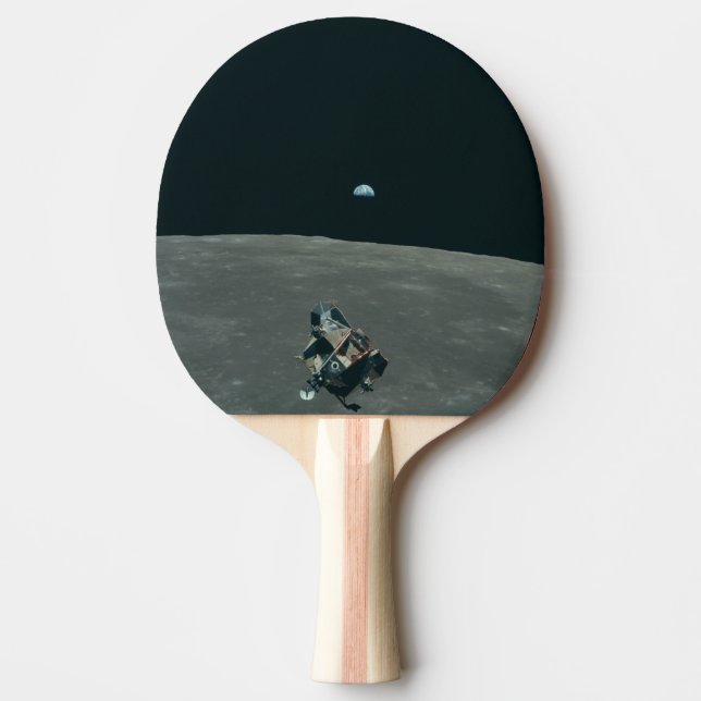 Raquete De Ping Pong Módulo Lunar Apollo e nascer da Terra sobre a Lua (Frente)