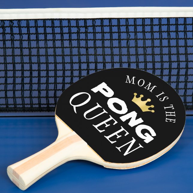 Raquete De Ping Pong MOM É A RAINHA DE PONG Personalizada Editável Negr (Insitu)