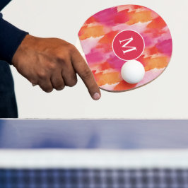 Raquete De Ping Pong Monograma Abstrato cor de laranja rosa cor de água
