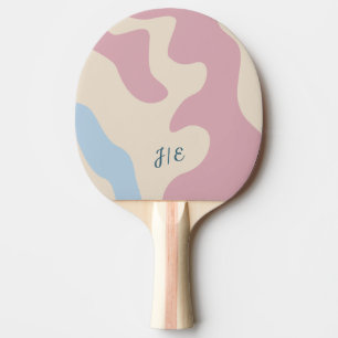Raquete De Ping Pong Monograma Azul Cor-de-rosa com forma Abstrato suav