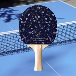 Raquete De Ping Pong Monograma Azul Roxo Floral Flor Silvestre Bonita
