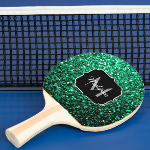 Raquete De Ping Pong Monograma bonito dos sparkles do brilho do verde