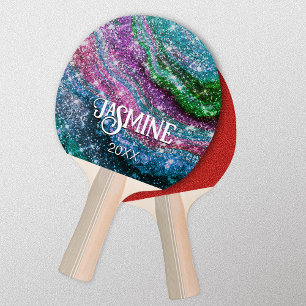 Raquete De Ping Pong Monograma branco acinzentado azul púrpura Glitter
