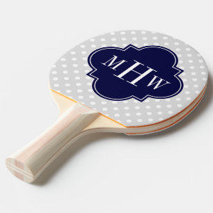 Raquete De Ping Pong Monograma branco cinzento de Quatrefoil 3 do