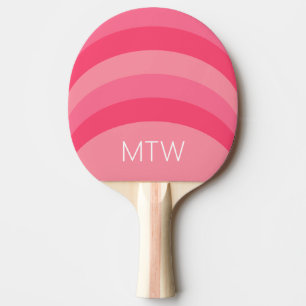 Raquete De Ping Pong Monograma branco com tiras rosadas simples