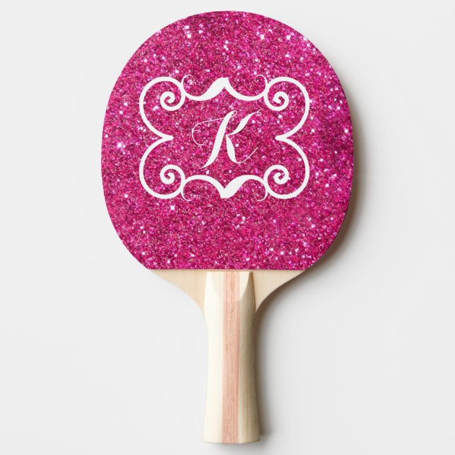 Raquete De Ping Pong Monograma Branco Cor-de-Rosa de Tendência (Frente)