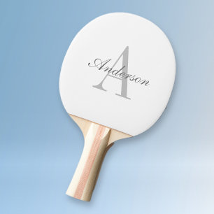 Raquete De Ping Pong Monograma branco e Cinza elegante