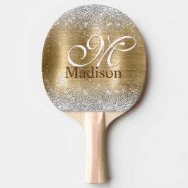 Raquete De Ping Pong Monograma branco esfregado de ouro esfarrapado de 