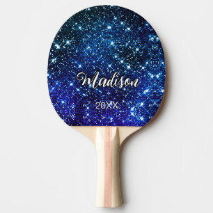 Raquete De Ping Pong Monograma branco iridescente azul brilhante
