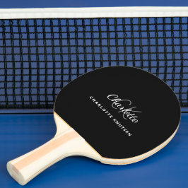 Raquete De Ping Pong Monograma branco preto em initails nome script