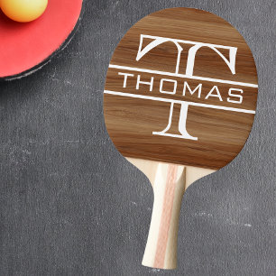 Raquete De Ping Pong Mônograma Clássico Madeira Personalizada