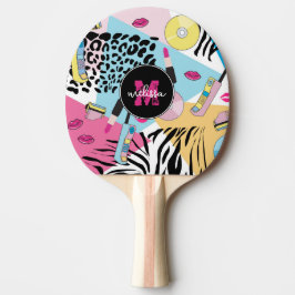 Raquete De Ping Pong Monograma Colorido do Padrão dos Anos 90
