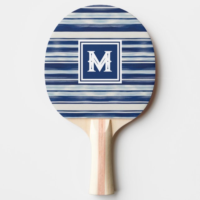 Raquete De Ping Pong Monograma com risca azul e branca (Frente)