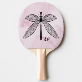 Raquete De Ping Pong Monograma cor-de-rosa com insetos de Dragonfly