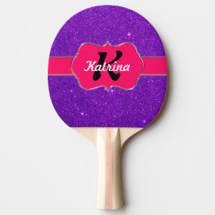 Raquete De Ping Pong Monograma cor-de-rosa de néon no brilho roxo