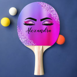 Raquete De Ping Pong Monograma Cor-de-Rosa Púrpura Eilashes da Leve Mod