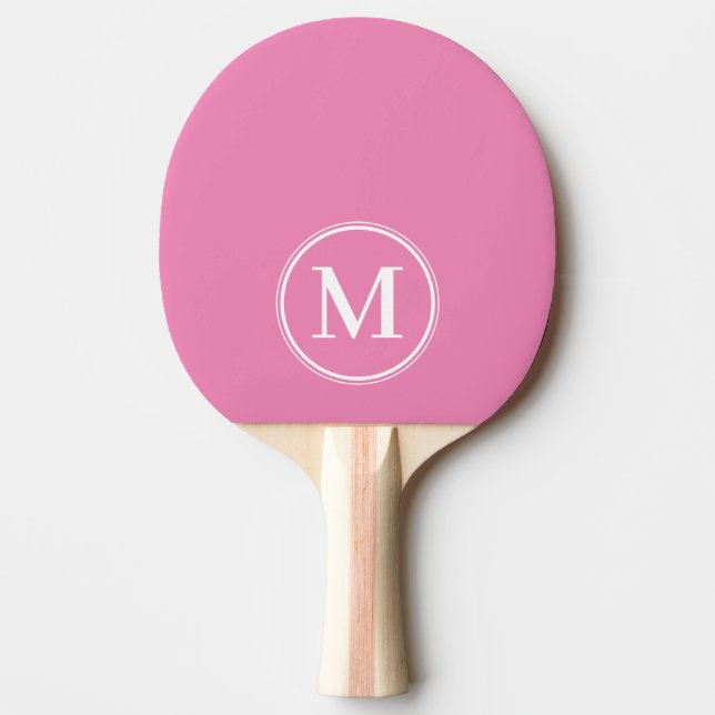 Raquete De Ping Pong Monograma Cor Rosa Clássico Sólido  (Frente)