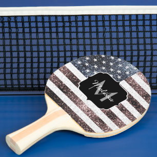 Raquete De Ping Pong Monograma da bandeira EUA Vermelho Branco Azul Rús