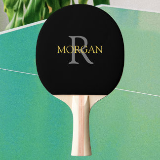 Raquete De Ping Pong Monograma da Cinza de tendências e nome Dourado em
