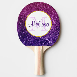 Raquete De Ping Pong Monograma das pedras brilhantes cor-de-rosa e púrp