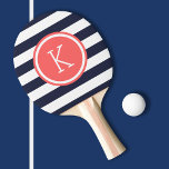 Raquete De Ping Pong Monograma das tiras de pré-disquete de marinho e c<br><div class="desc">Pás de pingue-pongue impressas personalizadas com um padrão listrado de pré-disquete. Personalize-o com o seu monograma inicial ou outro texto personalizado num quadro de círculo chic. Clique em Personalizar para alterar as fontes ou adicionar seu próprio texto e imagens para criar um único tipo de design.</div>