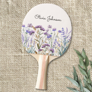 Raquete De Ping Pong Monograma de Aquarela de Campo de Flores Silvestre