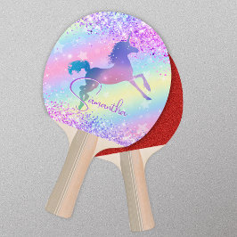 Raquete De Ping Pong Monograma de arte arco-íris, cor-de-rosa-claro