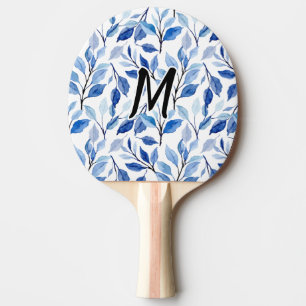 Raquete De Ping Pong Monograma de Arte Fino em Mosaico de Folha Azul em