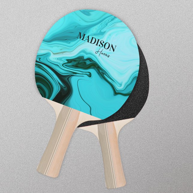Raquete De Ping Pong Monograma de arte mármore azul-clara (Criador carregado)